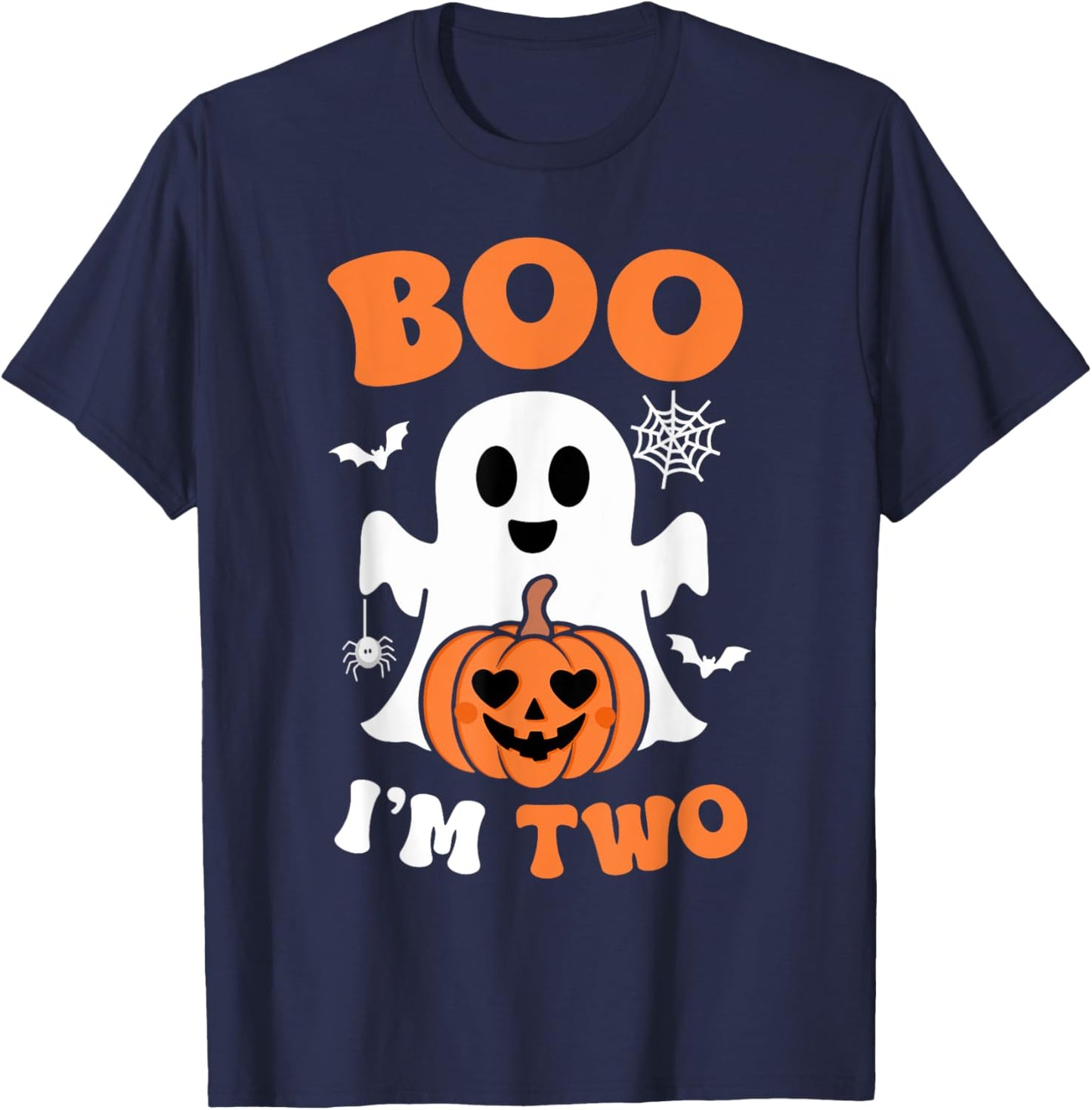 Ghost Boo I'm Two Year 2nd Birthday Boys Halloween Groovy T-Shirt - T-Shirt | Navy