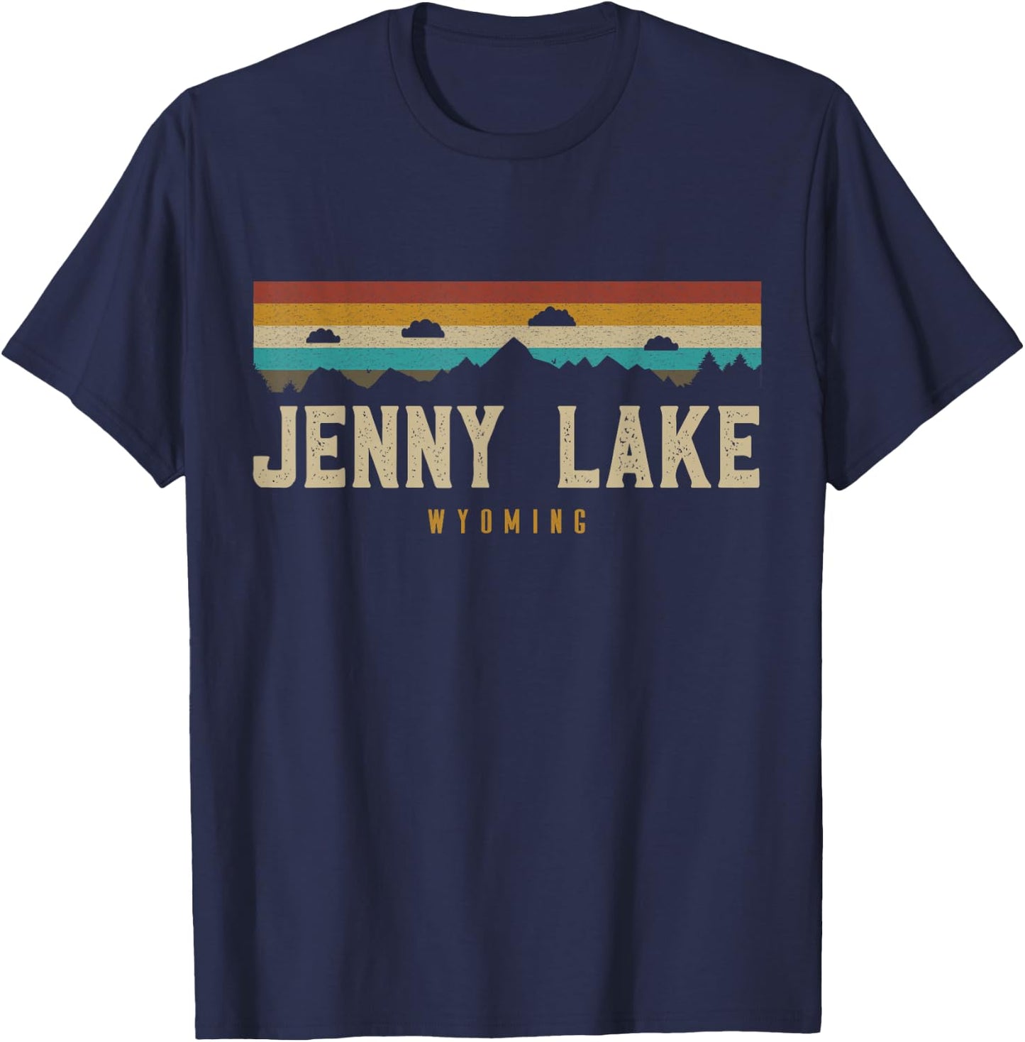 Jenny Lake Vintage Mountains Hiking Camping Wyoming Retro T-Shirt - T-Shirt | Navy