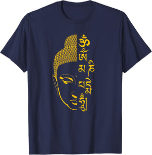 Buddha Om Mani Padme Hum Mantra T-Shirt - T-Shirt | Navy