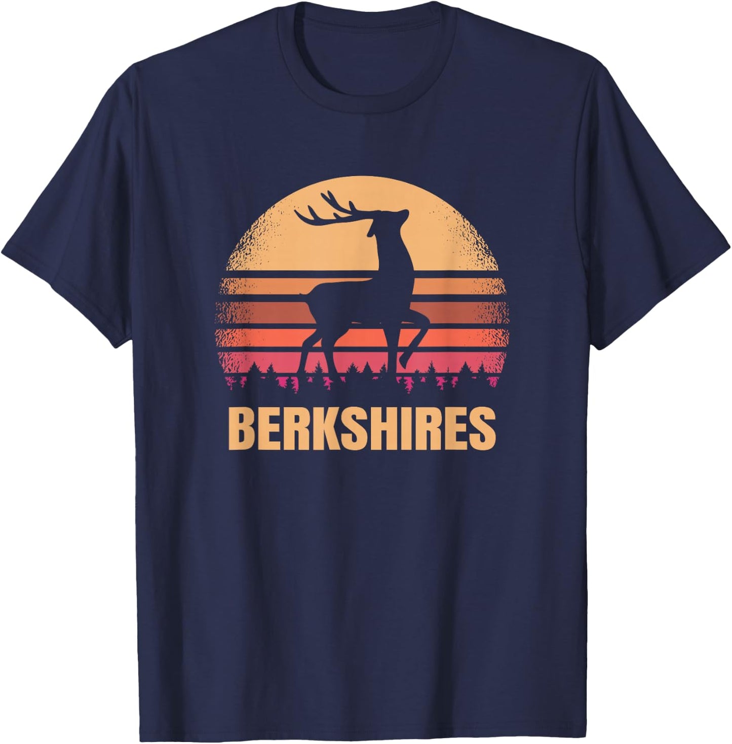 Berkshires Massachusetts Vintage Deer MA Distressed Retro T-Shirt - T-Shirt | Navy