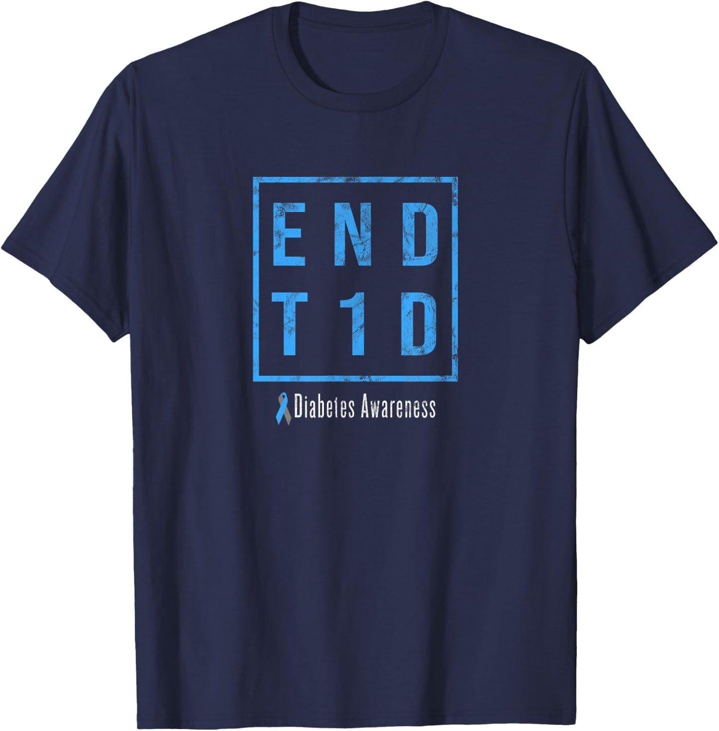 END T1D, Distressed Diabetes Awareness T-Shirt - T-Shirt | Navy