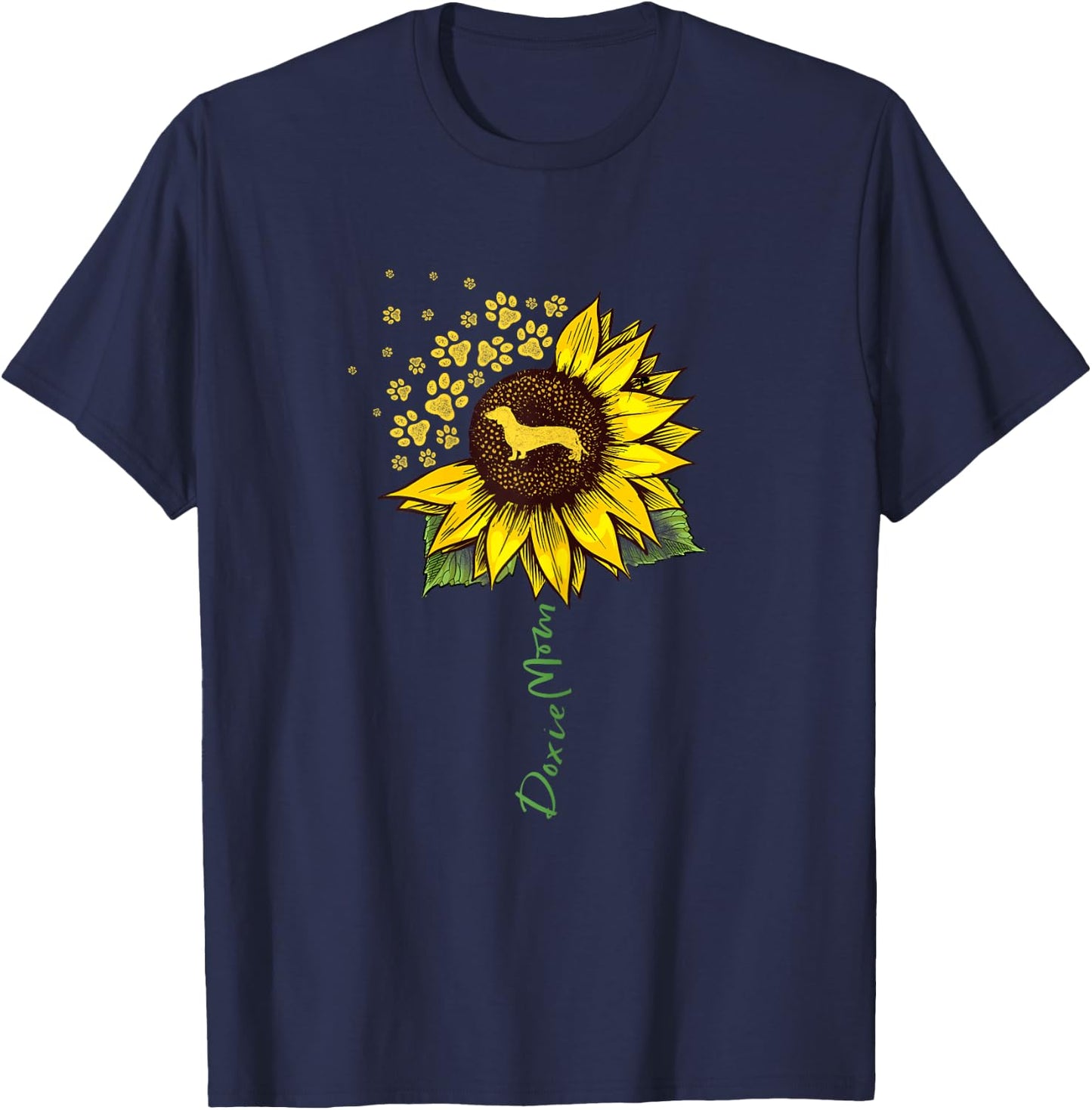 Doxie Mom Sunflower Dachshund Lover Gifts Dog Mom Mama Women Girls Kids T-Shirt - T-Shirt | Navy