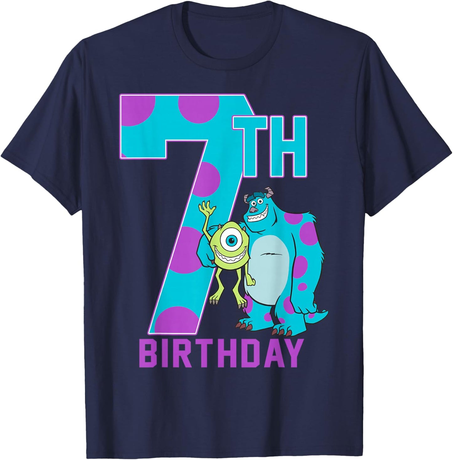Disney Pixar Monsters Inc. Mike & Sully Happy 7th Birthday T-Shirt - T-Shirt | Navy