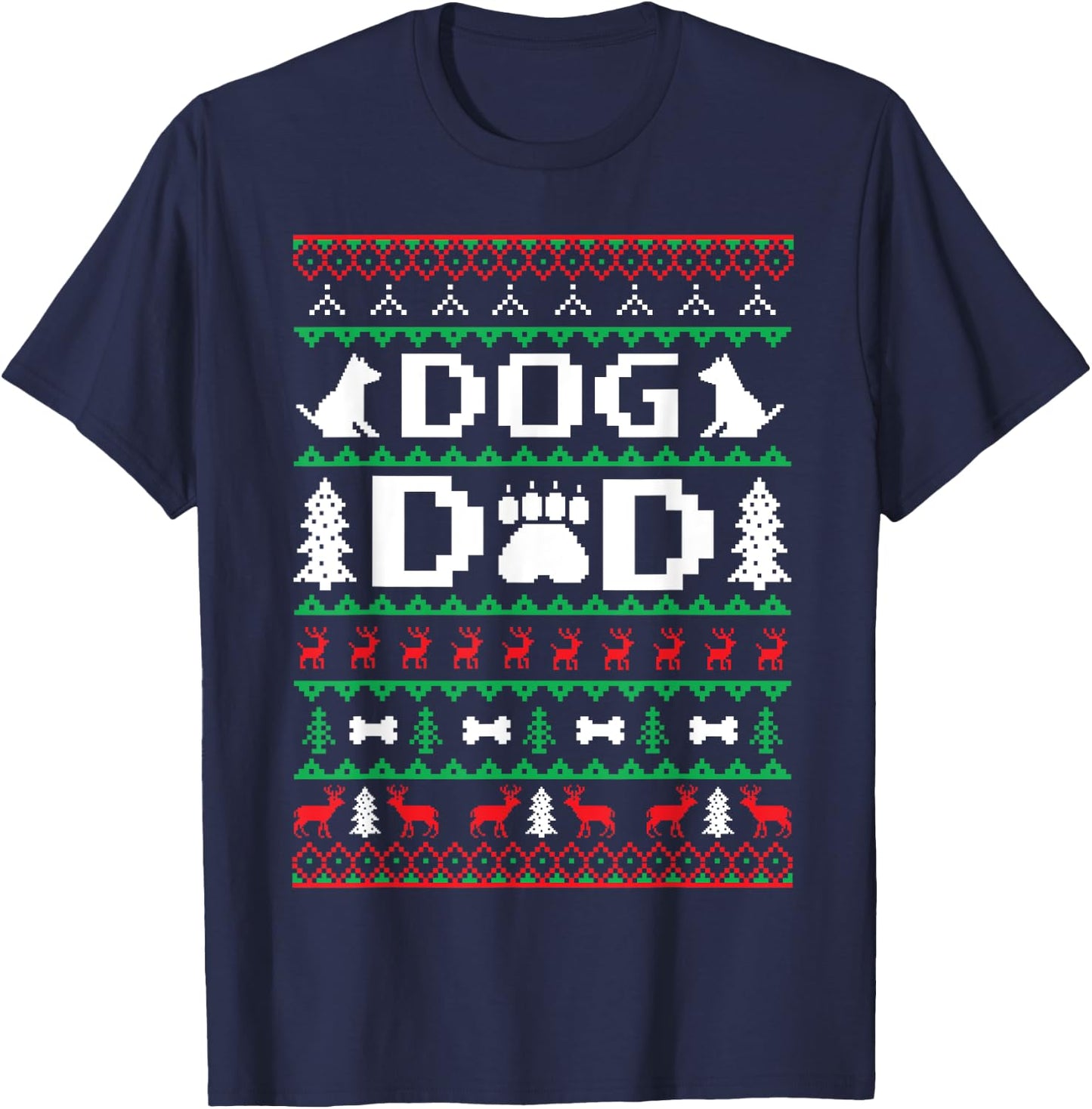 Christmas Dog Dad Shirt Ugly T-Shirt - T-Shirt | Navy