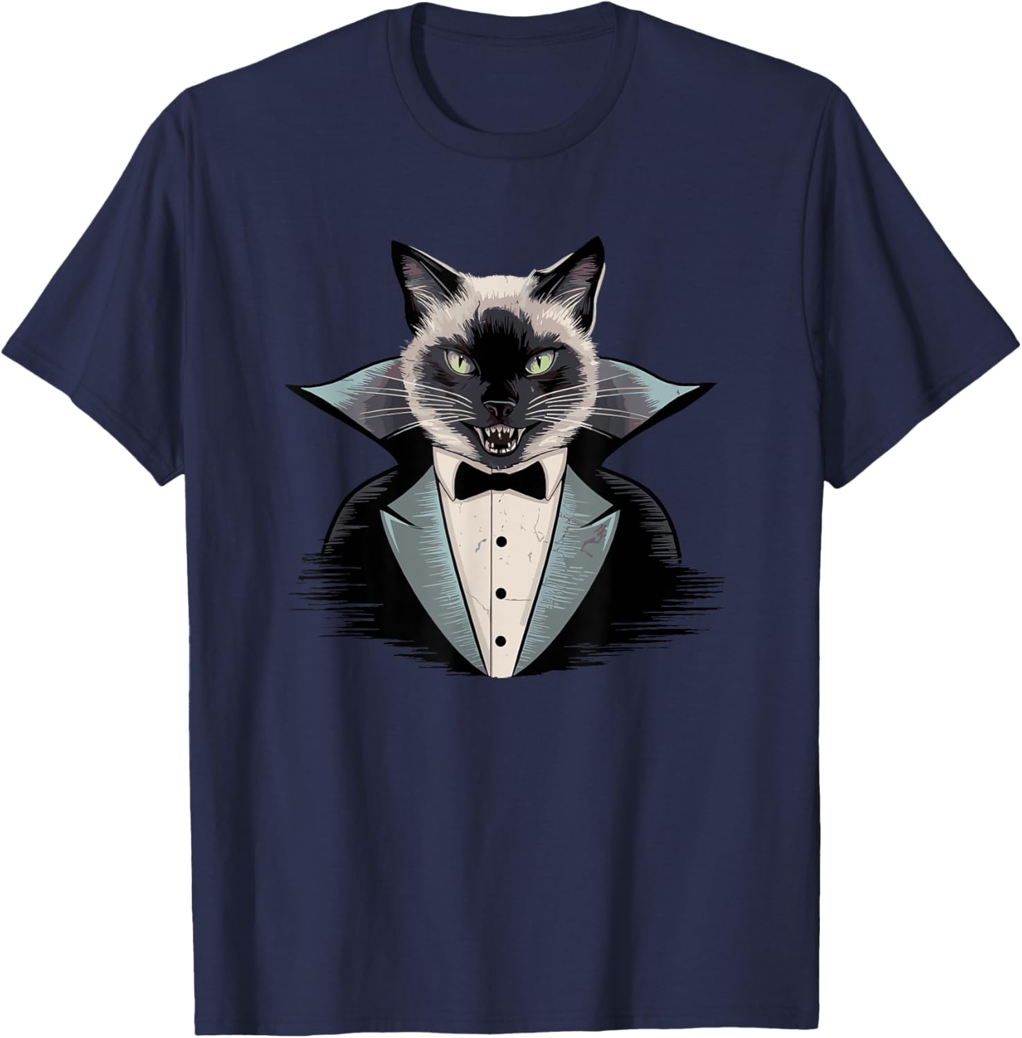 Halloween Vampire Siamese Cat T-Shirt - T-Shirt | Navy