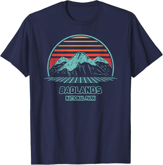 Badlands National Park Retro Hiking Vintage 80s Style T-Shirt - T-Shirt | Navy