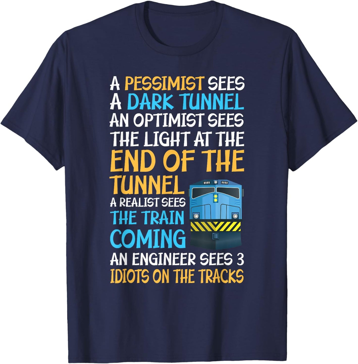 Funny Train Guide - 3 Idiots on the Tracks T-Shirt - T-Shirt | Navy