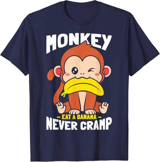 Monkey Eating Banana Never Cramp T-Shirt - T-Shirt | Navy