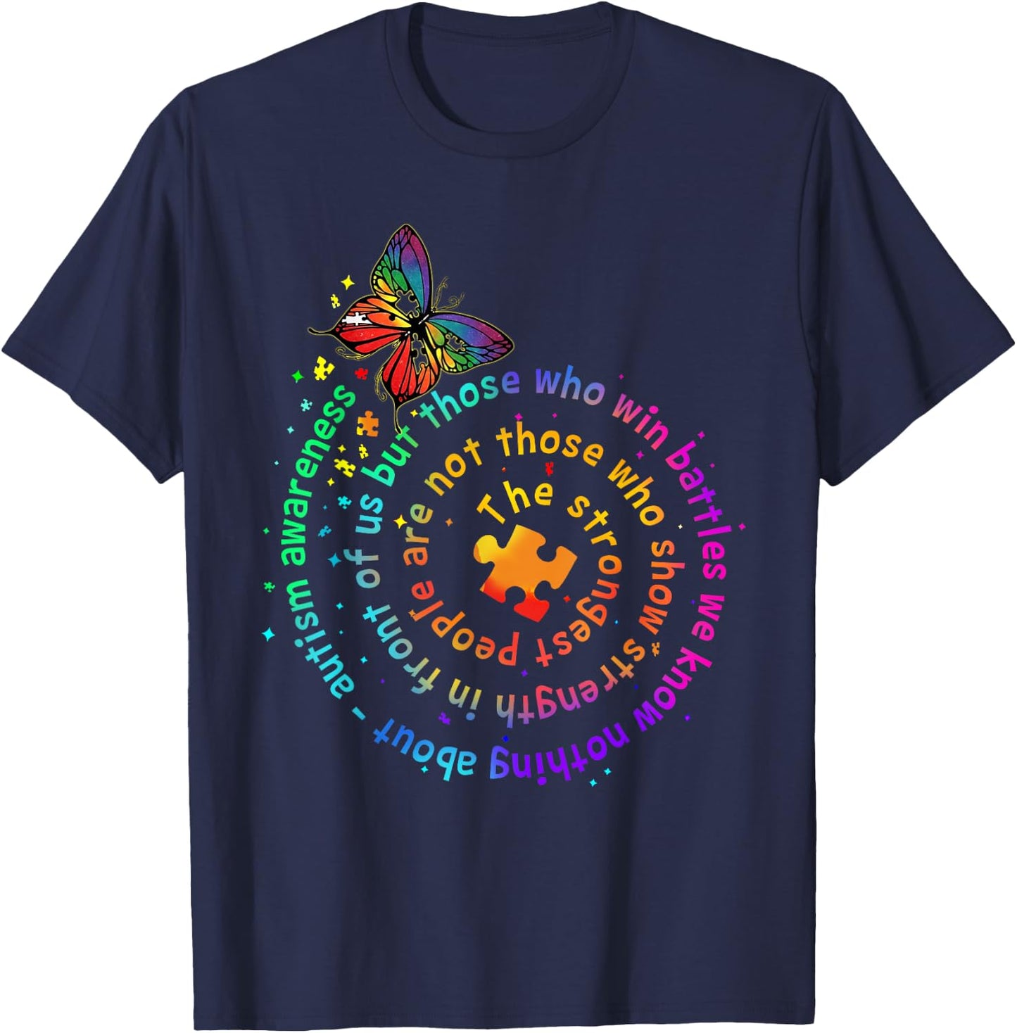 The Strongest People Butterfly Autism Awareness T-Shirt - T-Shirt | Navy