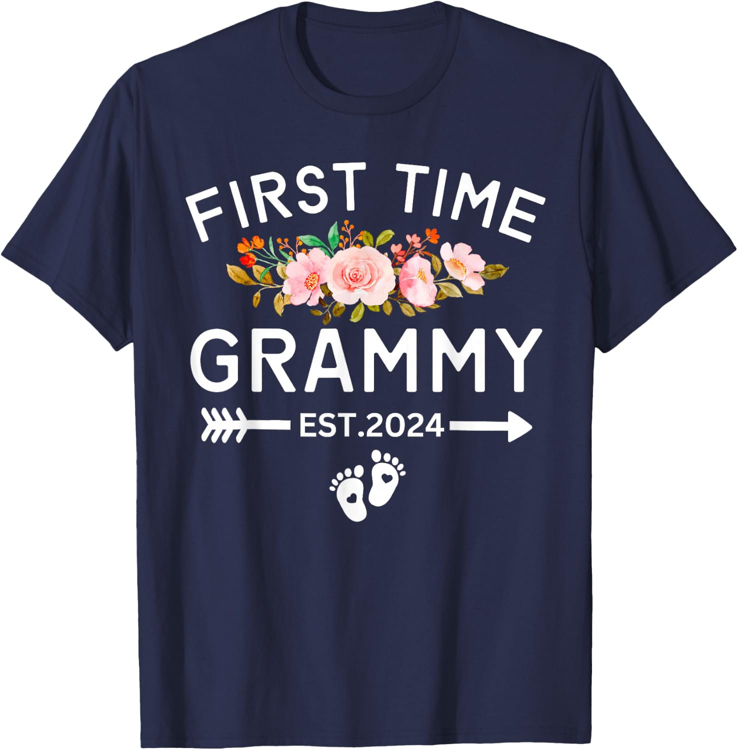 First Time Grammy Est 2024 Promoted To New Mom Baby Shower T-Shirt - T-Shirt | Navy