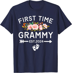 First Time Grammy Est 2024 Promoted To New Mom Baby Shower T-Shirt - T-Shirt | Navy