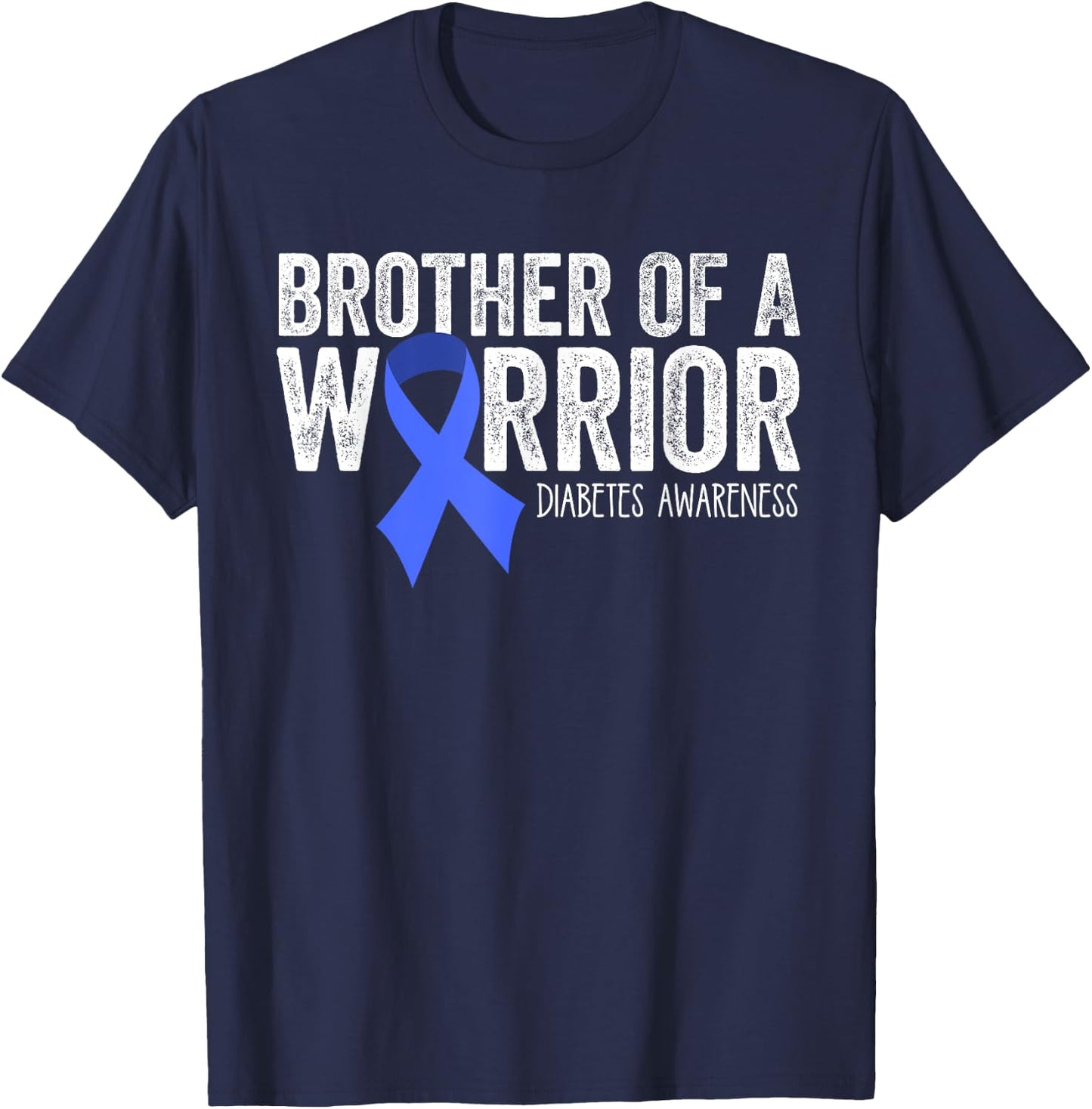 Brother of a Warrior T1D Diabetic Blue Ribbon Support Gift T-Shirt - T-Shirt | Navy