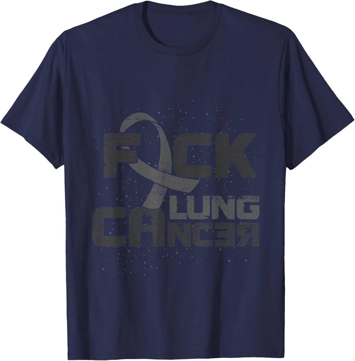 White Ribbon Lung Cancer Awareness Fuck Lung Cancer T-Shirt - T-Shirt | Navy