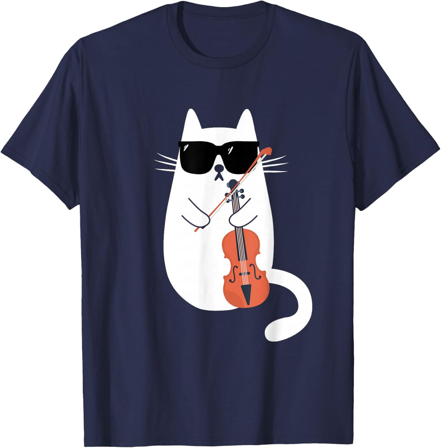 Funny Cat Wearing Sunglasses Playing Violin Viola Musician T-Shirt - T-Shirt | Navy