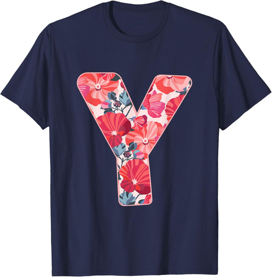 Letter Y Sign Alphabet Last Name Consonants Flower Gift T-Shirt - T-Shirt | Navy