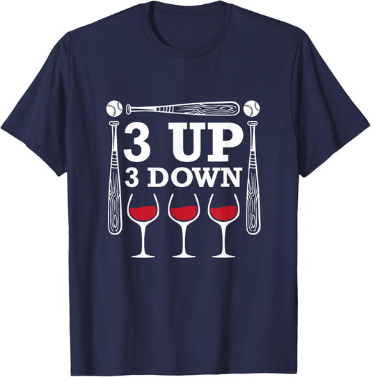 3 Up Three Down Wine Baseball T-Shirt - T-Shirt | Navy