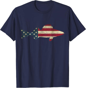 Walleye Fishing American Flag Zander Fisherman T-Shirt - T-Shirt | Navy