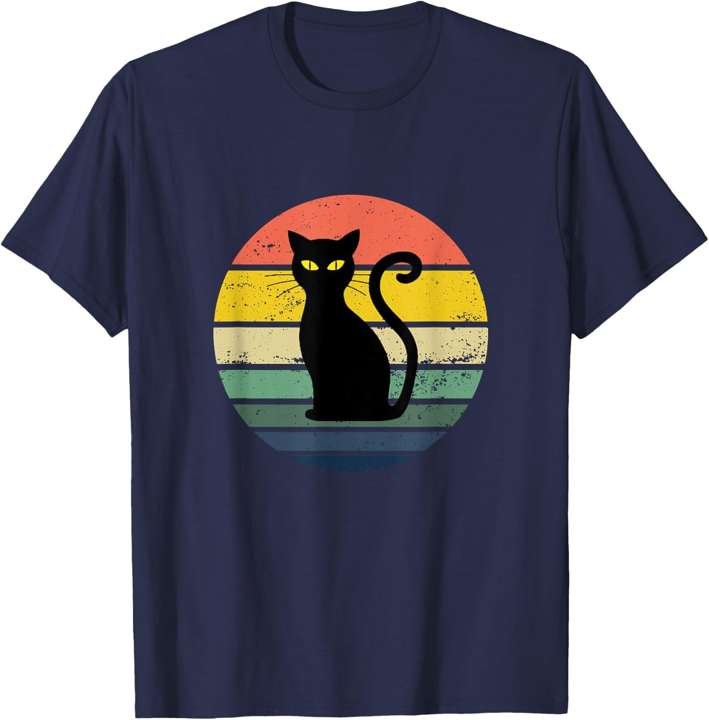 Distressed Retro Sunset Black Cat Women Girls Kids T-Shirt - T-Shirt | Navy