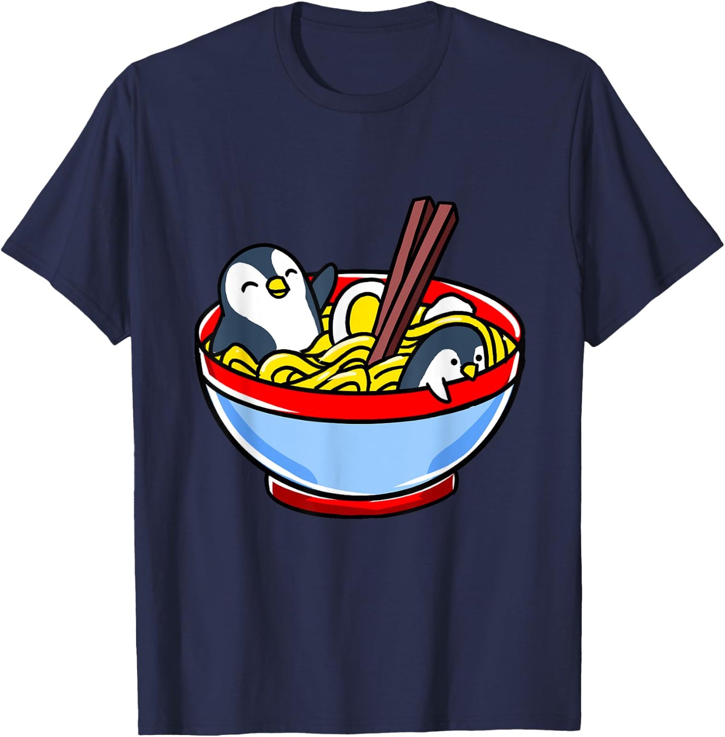 Kawaii Penguin Ramen Noodle T-Shirt - T-Shirt | Navy