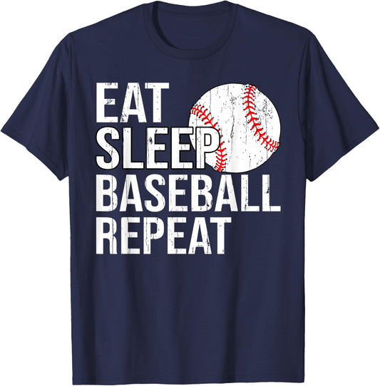 Eat Sleep Baseball Repeat Gifts Women Fathers Day T-Shirt - T-Shirt | Navy
