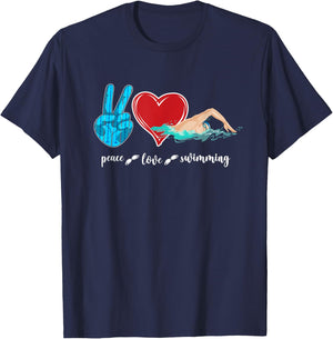 Swimmer Swim Peace Love Swimming Heart T-Shirt - T-Shirt | Navy