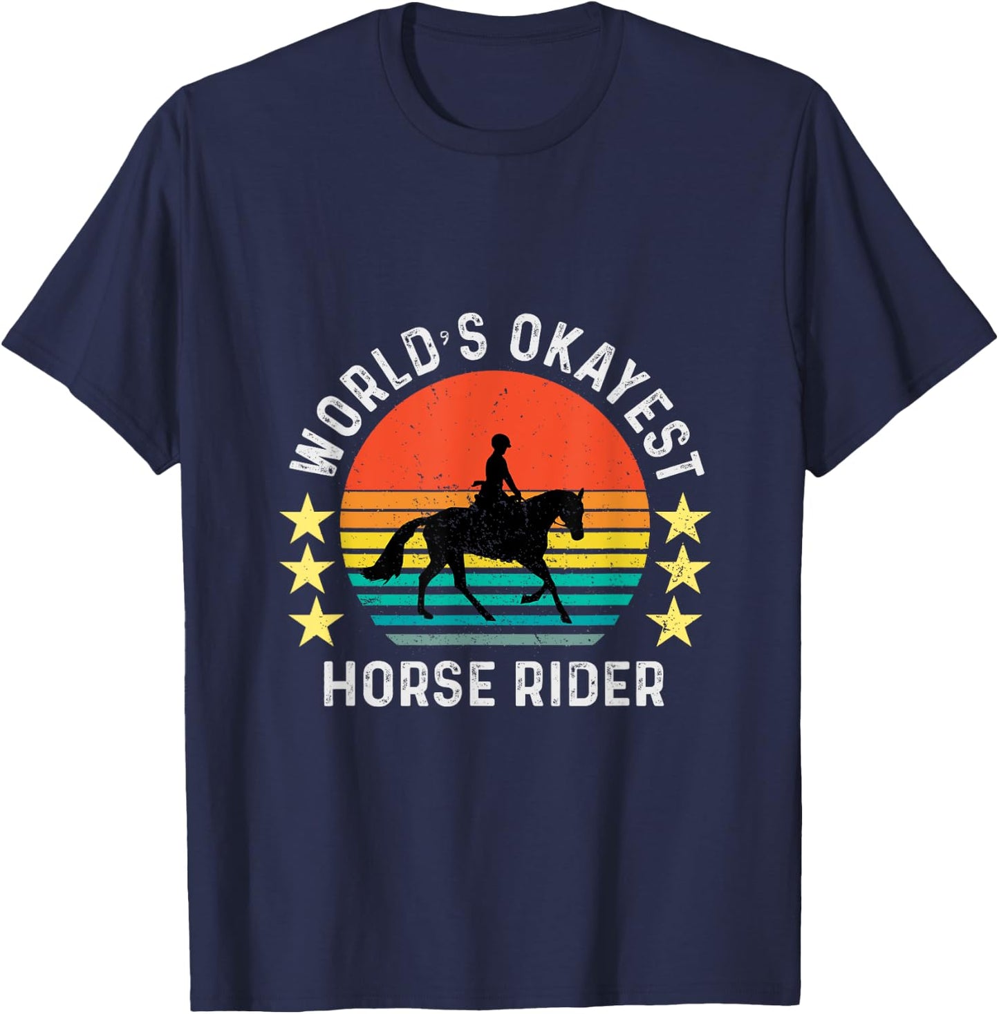 World's Okayest Horse Rider Vintage Retro T-Shirt - T-Shirt | Navy