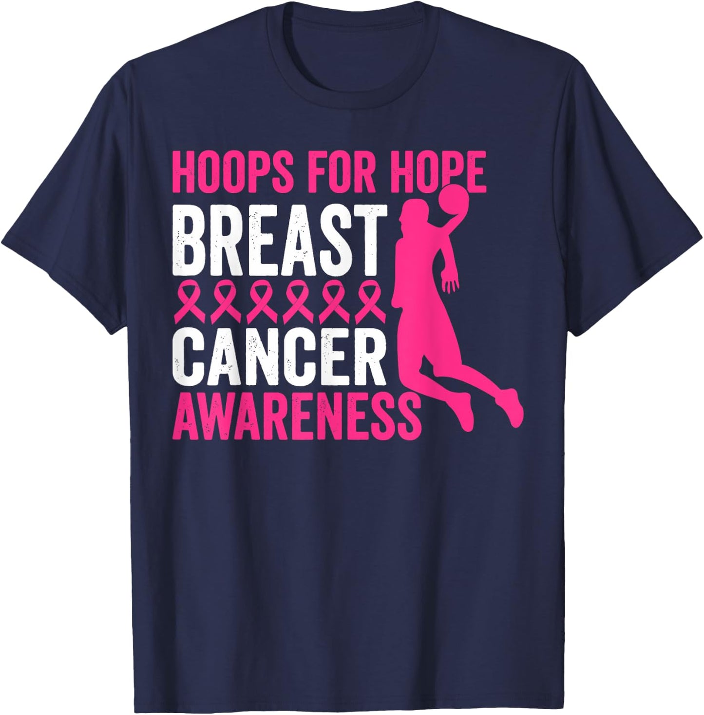 Hoops For Hope Basketball Family Breast Cancer Awareness T-Shirt - T-Shirt | Navy