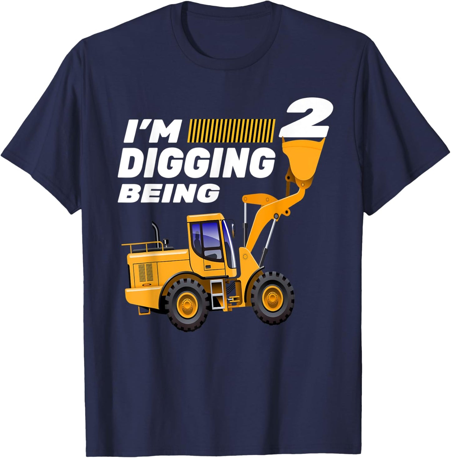 2nd Birthday Shirt Bulldozer Tractor Construction Party T-Shirt - T-Shirt | Navy