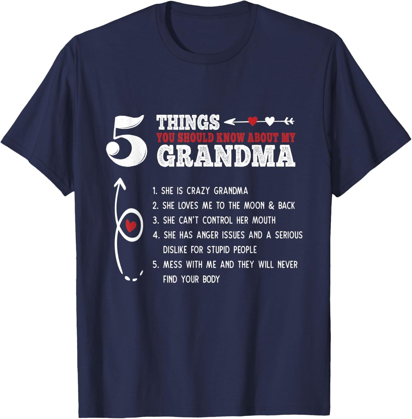 5 Things You Should Know About My Grandma Funny Saying Gift T-Shirt - T-Shirt | Navy
