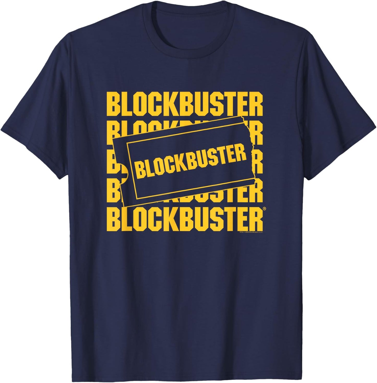 Blockbuster Repeating Logo with Ticket T-Shirt - T-Shirt | Navy