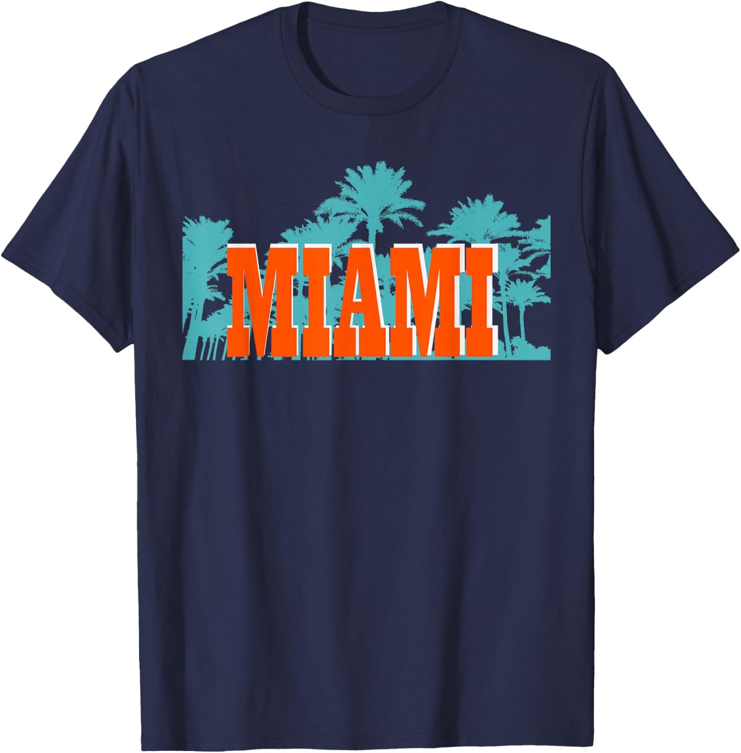 Miami Orange Turquoise Palm Trees T-Shirt - T-Shirt | Navy