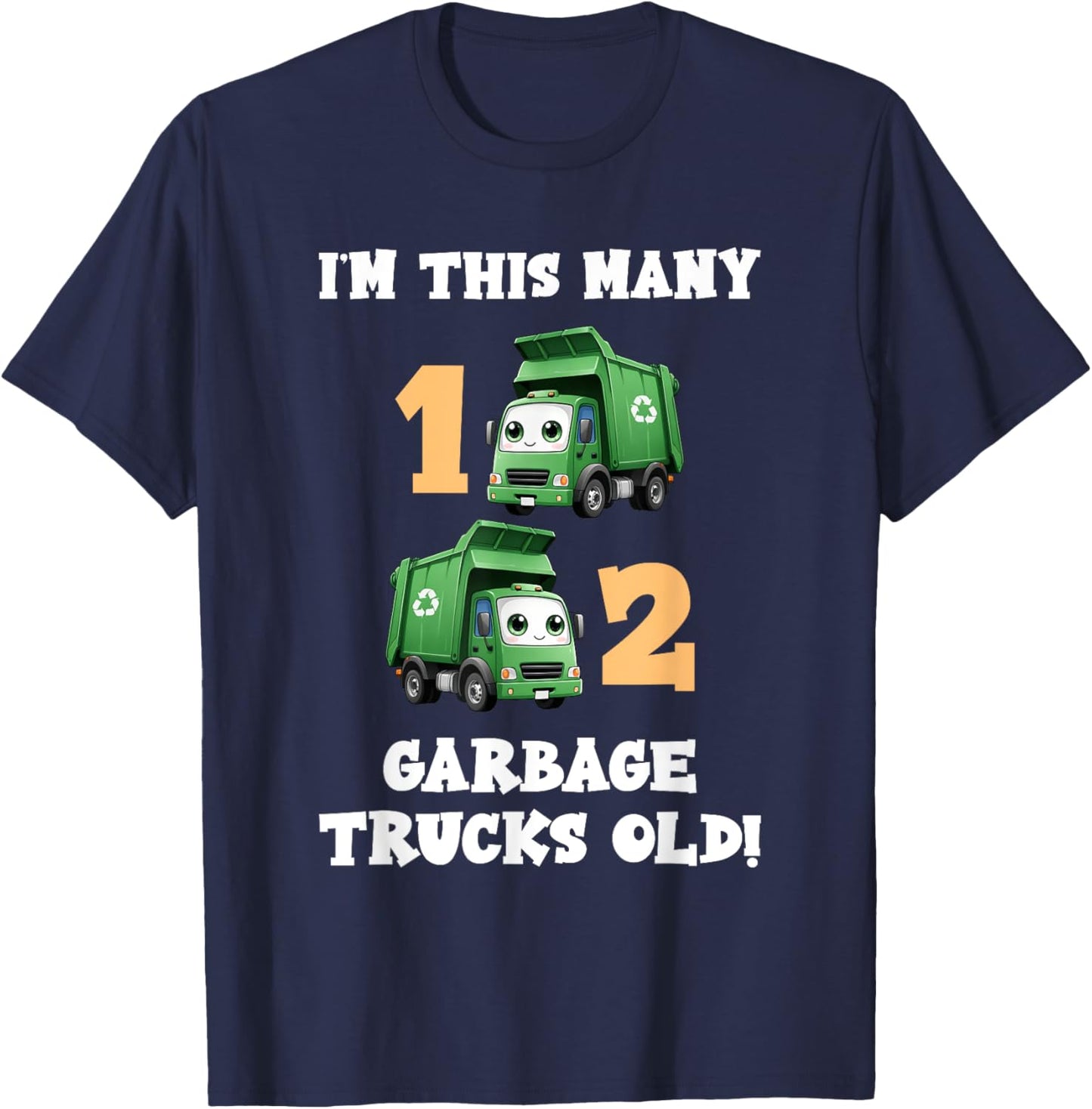 2nd Birthday Boy I'm This Many Garbage Trucks 2 Years Old T-Shirt - T-Shirt | Navy