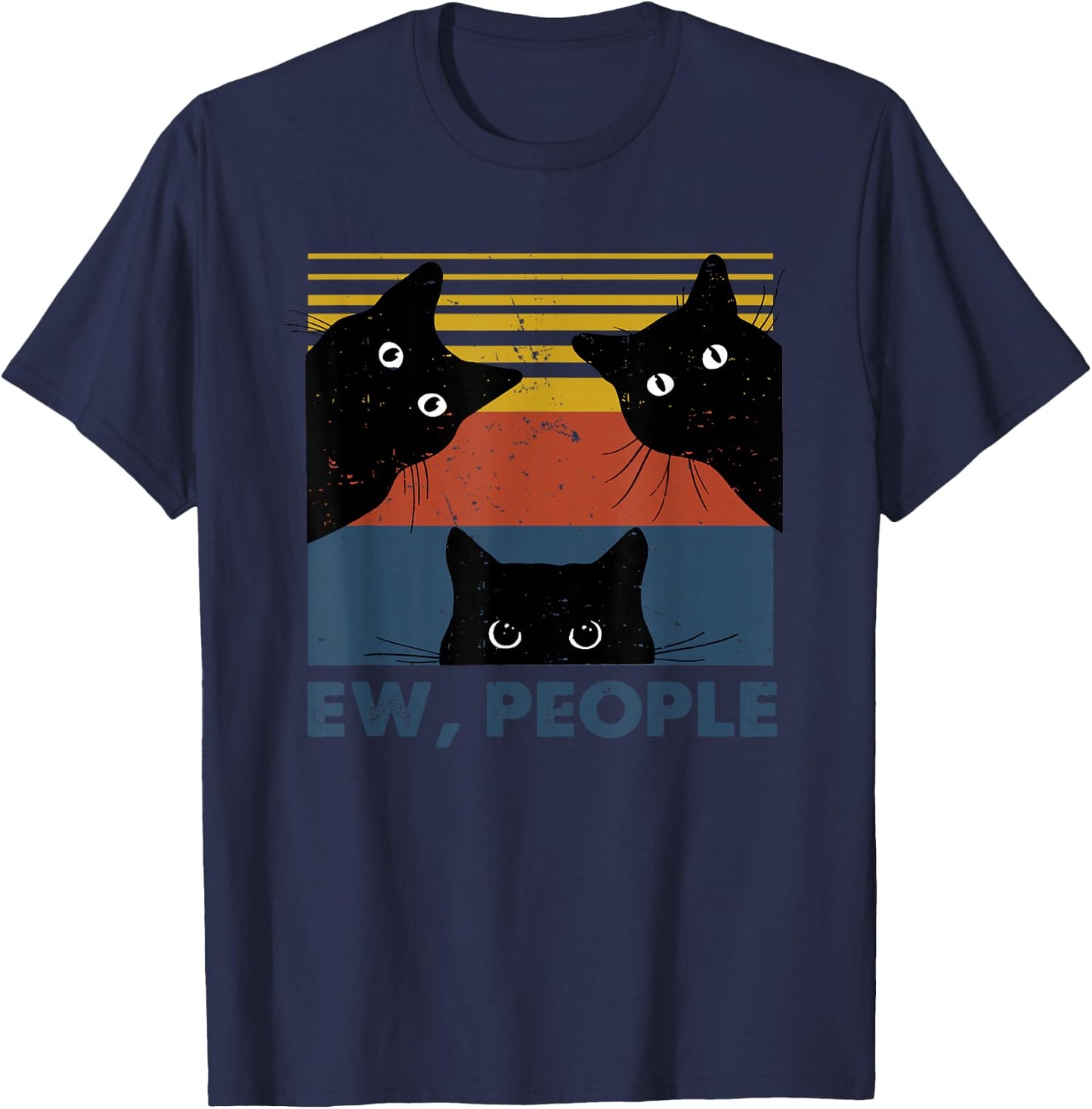 Ew, People Three Black Cats Vintage Retro – Funny Cat T-Shirt - T-Shirt | Navy