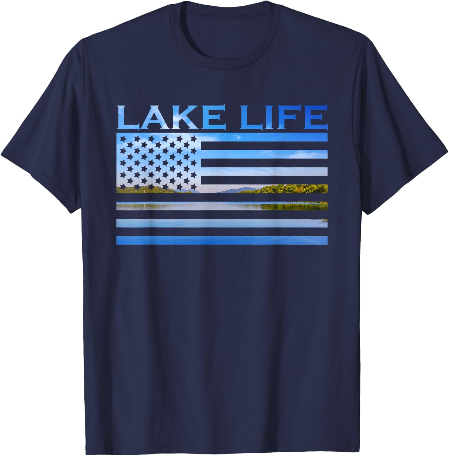 American Flag Patriot Fishing at The Lake This is Lake Life T-Shirt - T-Shirt | Navy