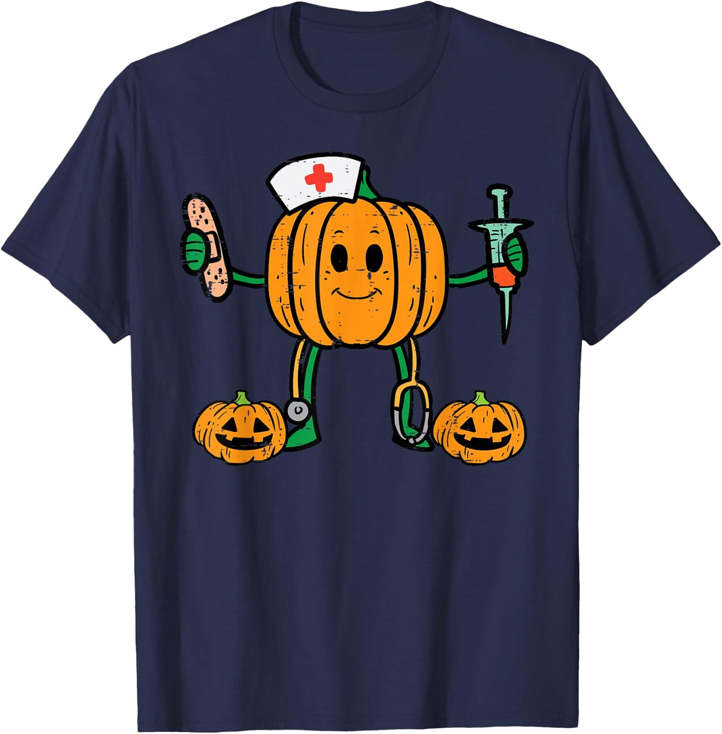 Halloween Nicu Nurse Pumpkin Funny Scrub Top Costume Women T-Shirt - T-Shirt | Navy