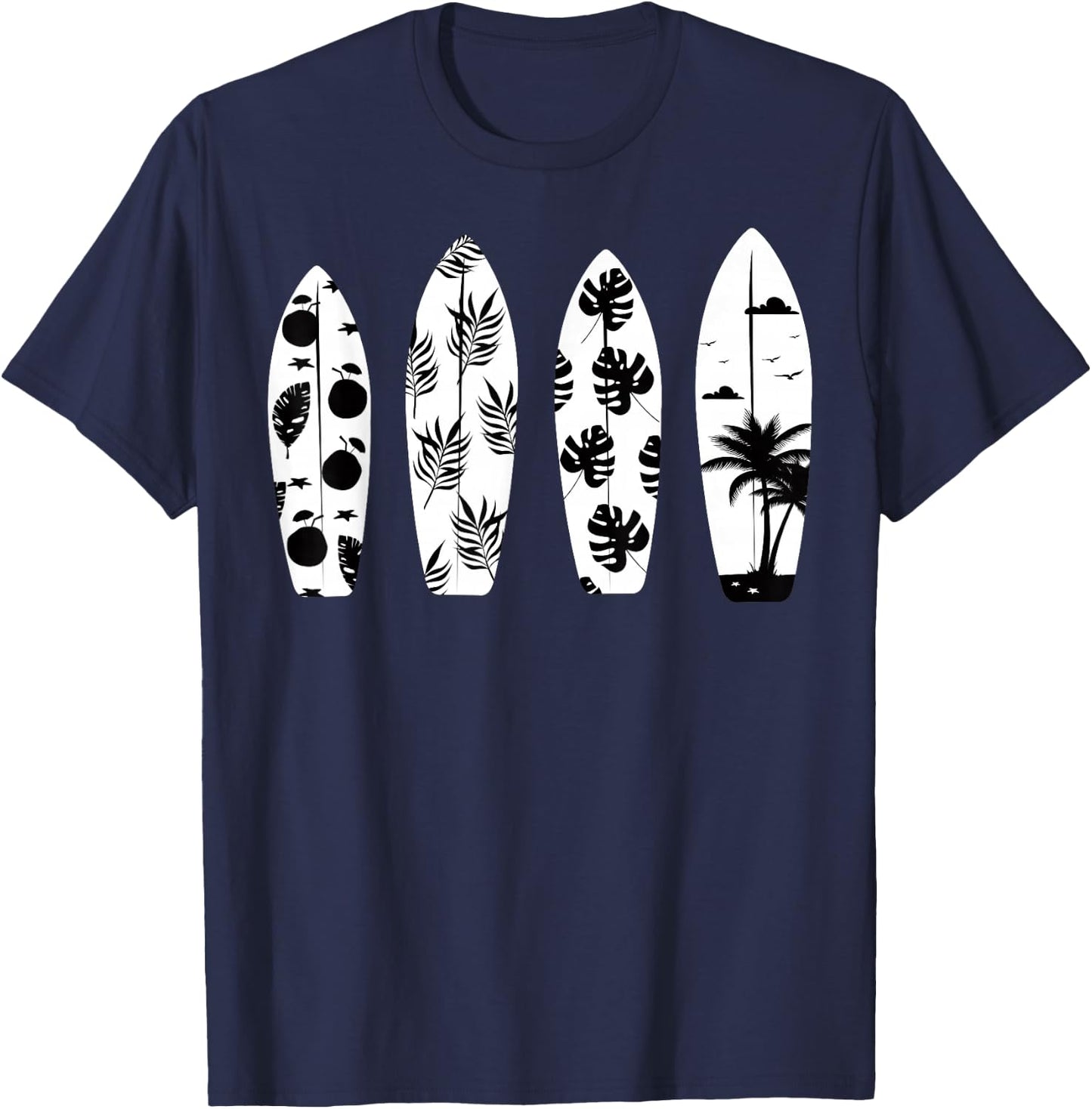 Surfboard Palm Trees Surfing Surfer Waves Surf Beach Summer Women Girls Kids T-Shirt - T-Shirt | Navy