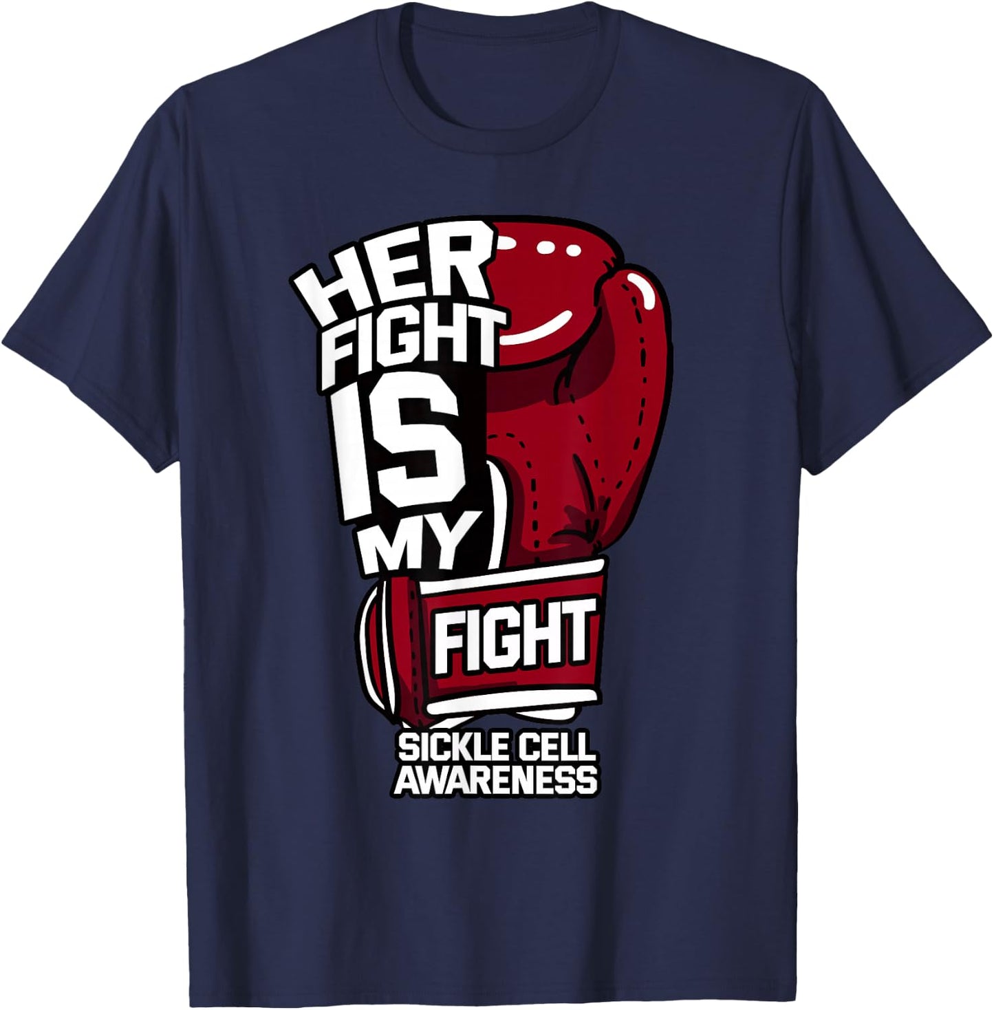 Her Fight Is My Fight Sickle Cell Awareness Burgundy Ribbon T-Shirt - T-Shirt | Navy