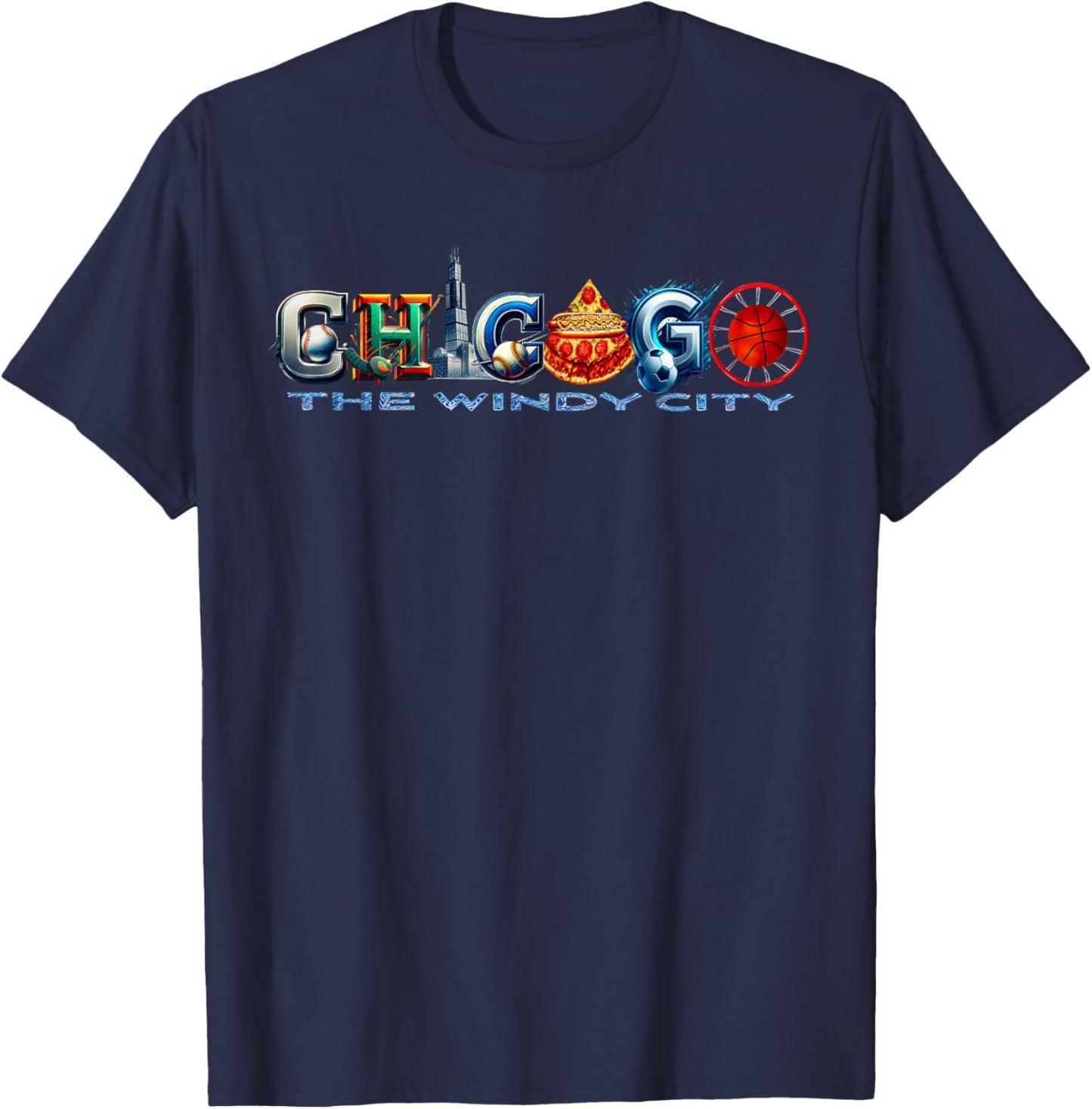 The Windy City A Chicago Sporting Team Fan A Fun Chicagoan T-Shirt - T-Shirt | Navy