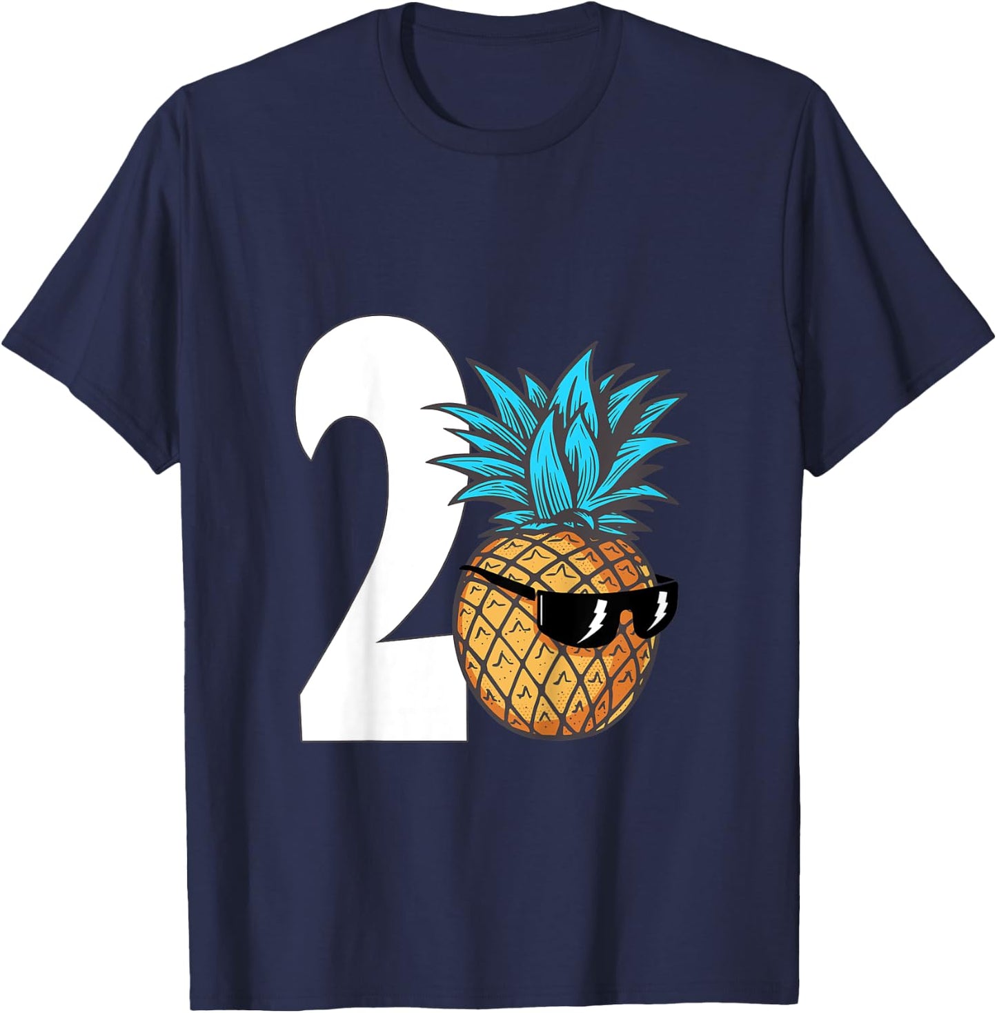 Kids Two Year Old Birthday Boy Cool Pineapple 2nd Birthday Party T-Shirt - T-Shirt | Navy