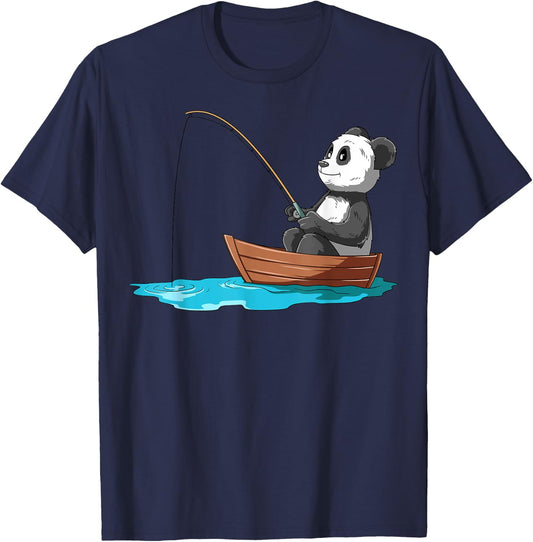 Panda Fishing Panda Fisherman Boat Fishing Lovers T-Shirt - T-Shirt | Navy