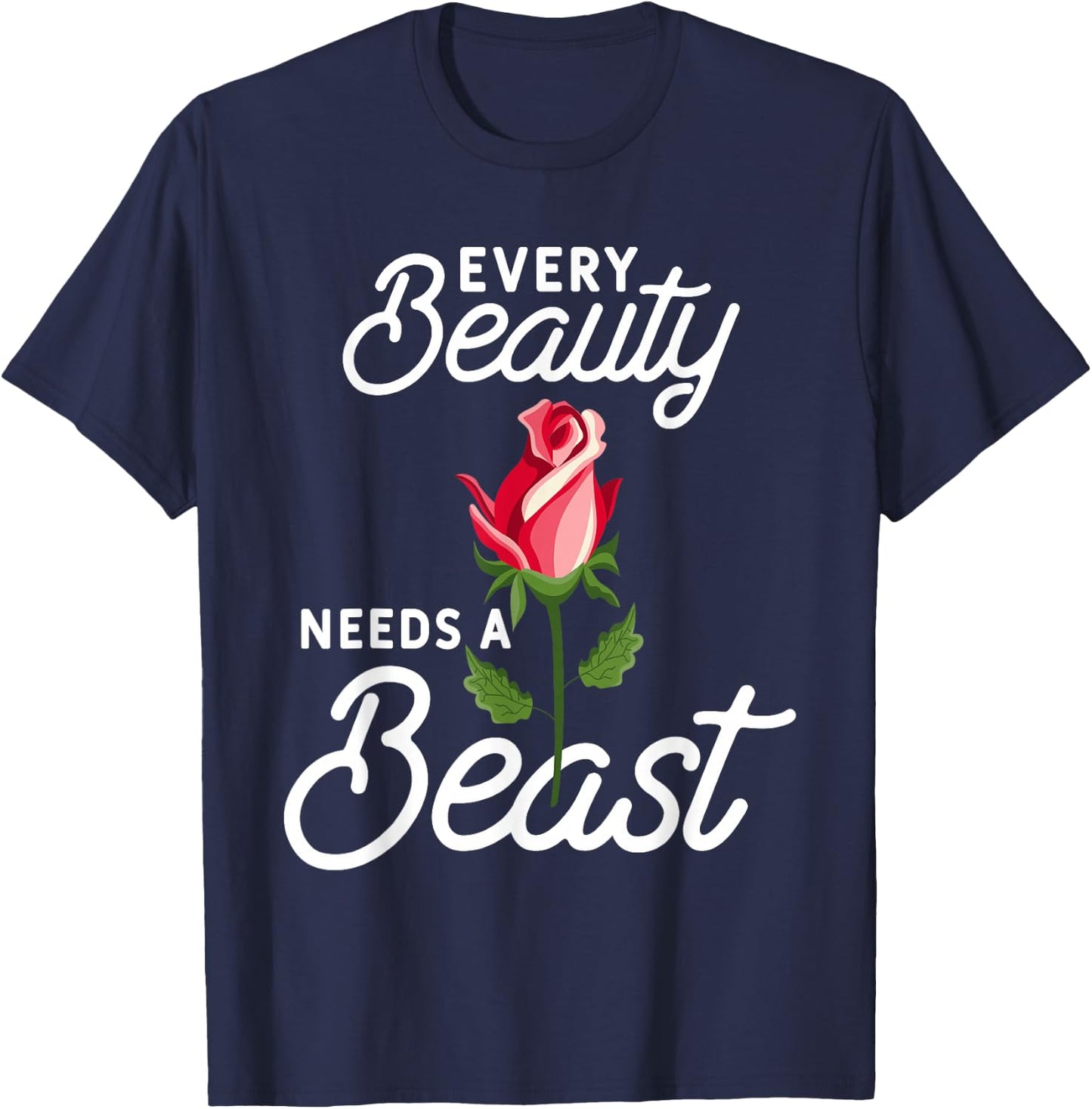 Every Beauty Needs A Beast Matching Couple Weightlifting T-Shirt - T-Shirt | Navy
