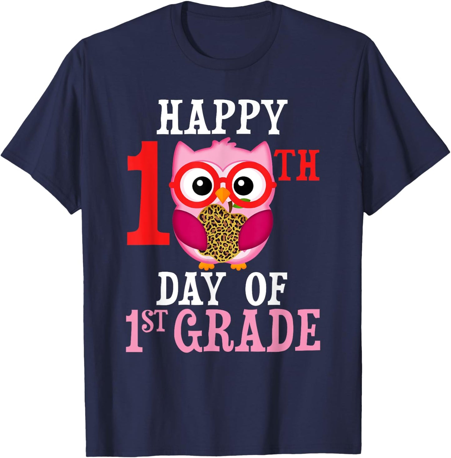 Happy 100th Day Of First Grade Owl Cute Teacher Student Girl T-Shirt - T-Shirt | Navy