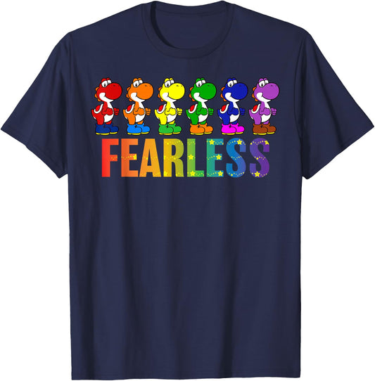 Super Mario Bros Pride Yoshi Fearless Rainbow Line Up T-Shirt - T-Shirt | Navy