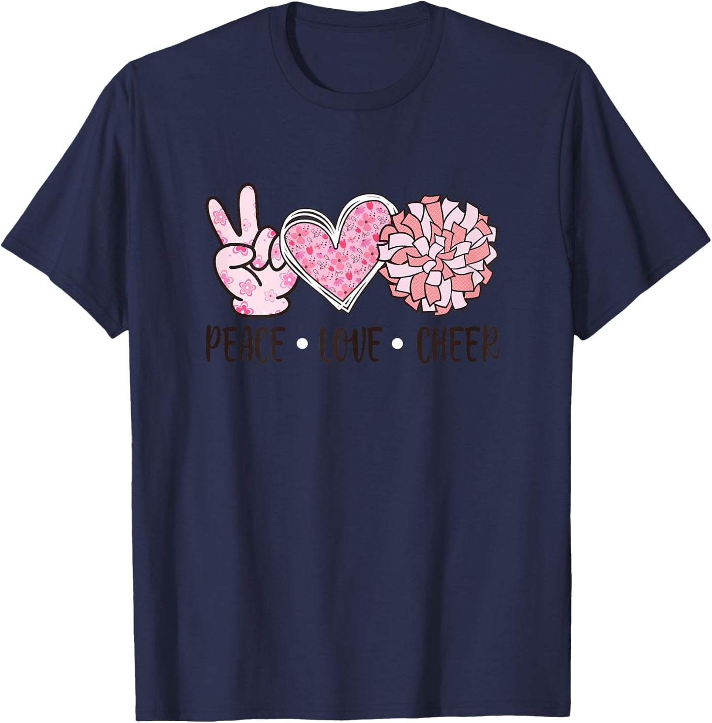 Cheerleading Shirt Girls Peace Love Cheer Cheerleader Women T-Shirt - T-Shirt | Navy