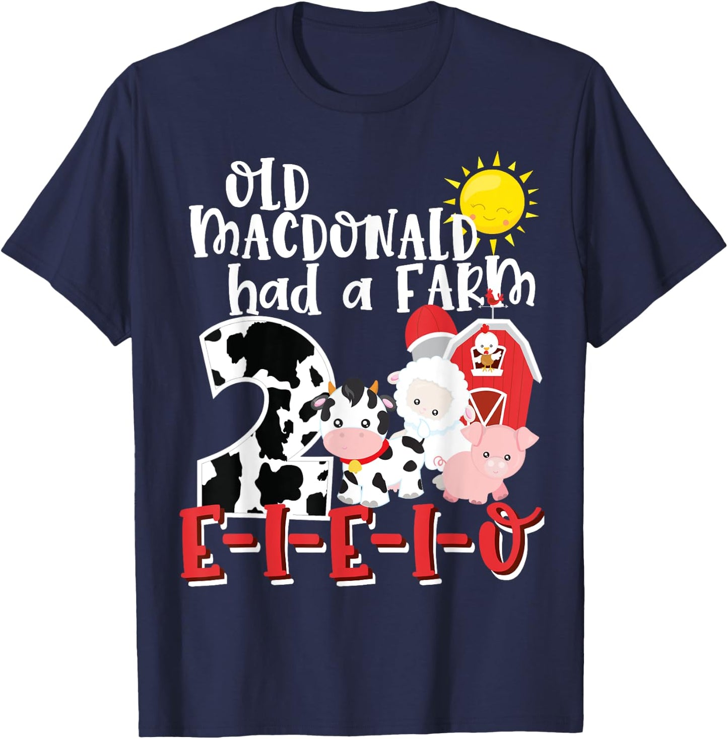Old MacDonald Farm 2nd Birthday 2 Year Old Birthday Boy Girl T-Shirt - T-Shirt | Navy
