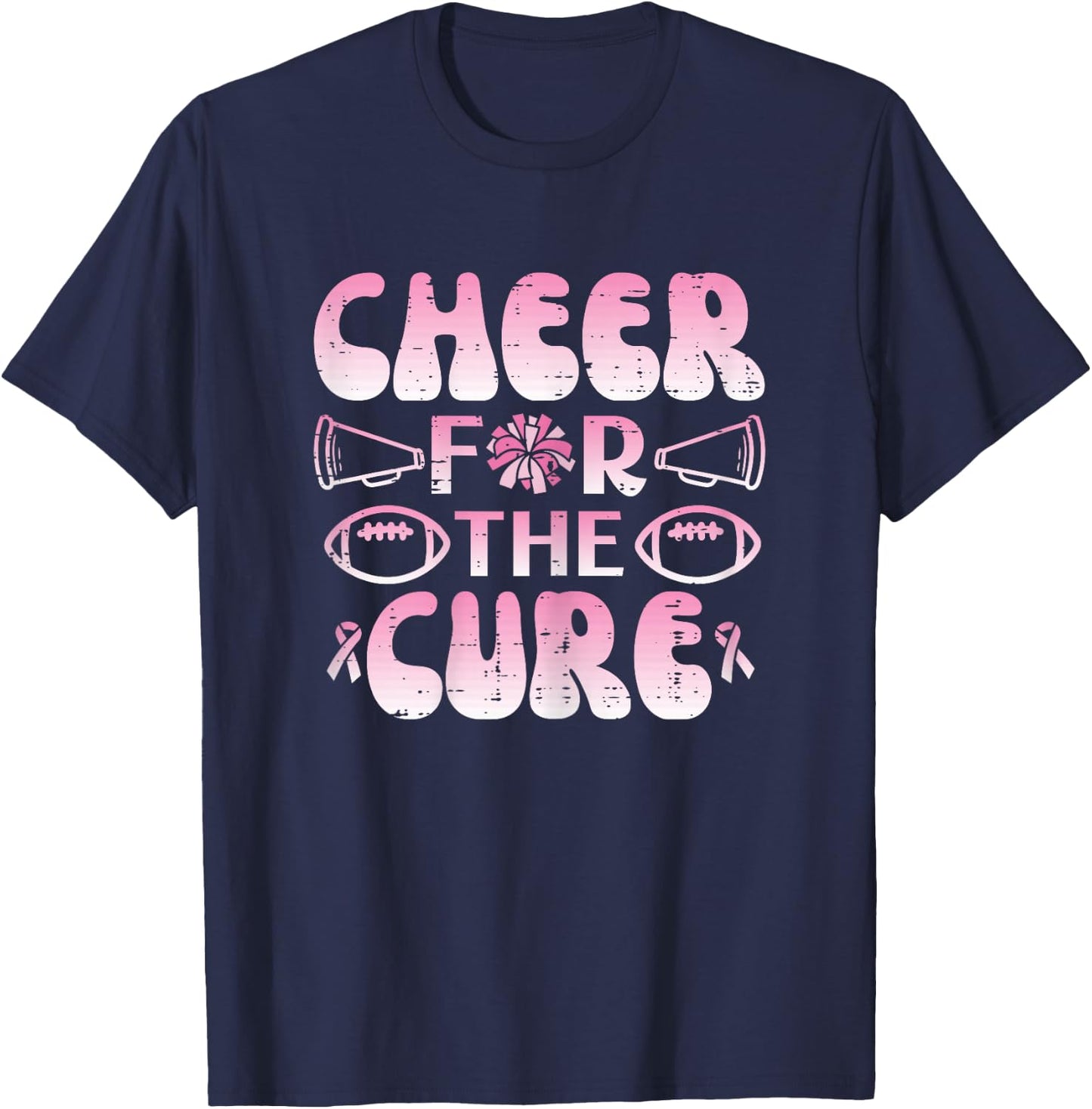 Breast Cancer Football Cheer For Cure Awareness Girls Women T-Shirt - T-Shirt | Navy
