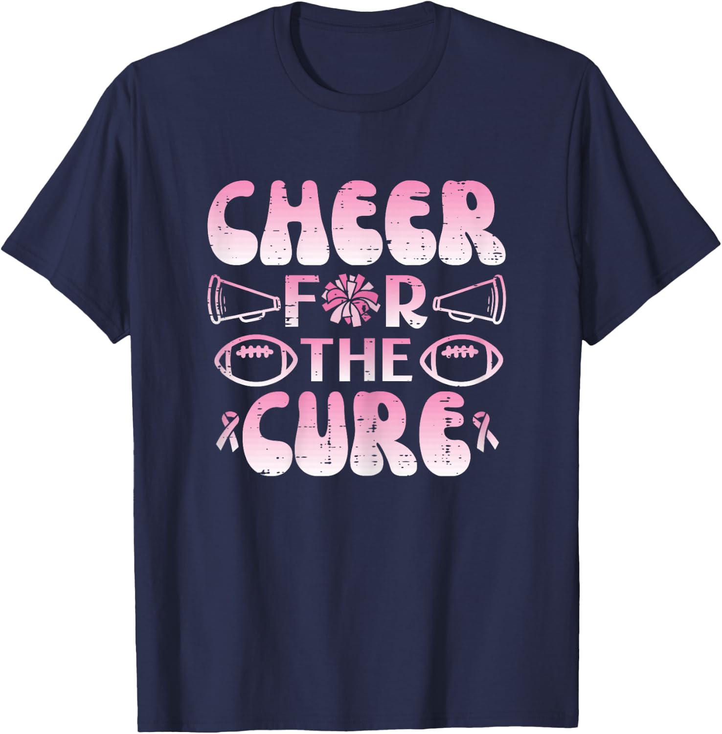 Breast Cancer Football Cheer For Cure Awareness Girls Women T-Shirt - T-Shirt | Navy