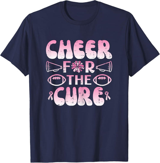 Breast Cancer Football Cheer For Cure Awareness Girls Women T-Shirt - T-Shirt | Navy