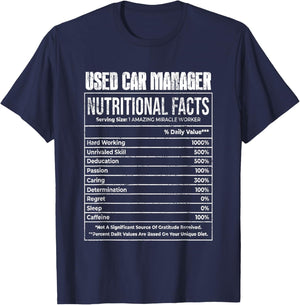 Nutritional Facts Used Car Manager Job Tittle T-Shirt - T-Shirt | Navy