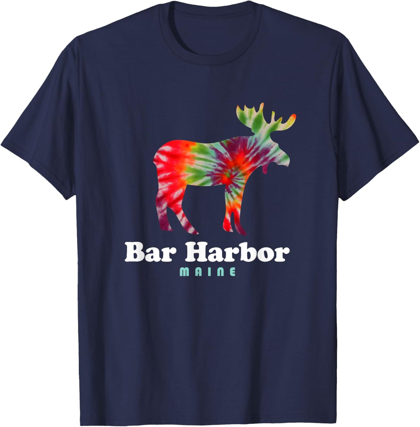 Bar Harbor Moose Maine Acadia National Park Tie Dye T-Shirt - T-Shirt | Navy